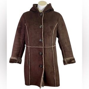 Coldwater Creek Coat Brown Faux Shearling Suede Fur Size XL (16) Winter Jacket